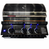 Titan 304 S/S 3 burner Satin Black Gas BBQ Head Unit c/w rear burner and LED lights