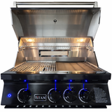 Titan 304 S/S 3 burner Satin Black Gas BBQ Head Unit c/w rear burner and LED lights